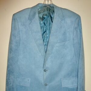 Vintage Martin Greenfield Blue Faux Suede Men's Sport Jacket Blazer - 1970's